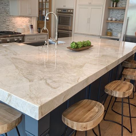 Taj Mahal Quartzite - Transitional - Kitchen - New Orleans - by Sheppard's Countertops | Houzz Quartzite Countertops Kitchen, Taj Mahal Quartzite Countertops, Taj Mahal Quartzite, Quartz Kitchen Countertops, Countertop Colours, Granite Countertops Kitchen, Granite Kitchen, Transitional Kitchen, Kitchen Countertop