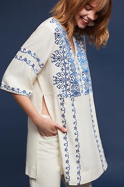 Tiny Liana Embroidered Tunic, affiliate link Tunic Tops Outfit, Embroidery Dress Boho, Unique Women Tops, Anthropologie Clothing, Tunic Designs, Embroidered Tunic Top, Unique Blouse, Trendy Fashion Tops, Lovely Tops