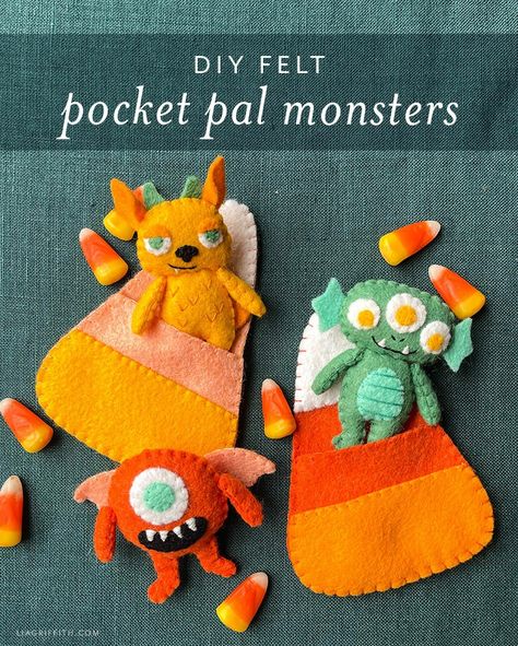 Felt Patterns Free, Candy Corn Pattern, Felt Candy, Pocket Pals, Monster Pillows, Felt Monster, Diy Monsters, Pocket Pal, Felt Crafts Patterns