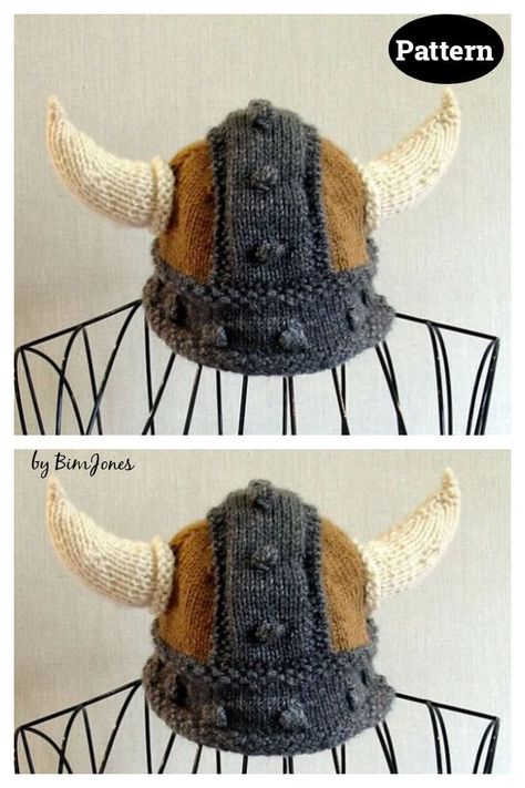 Viking Hat Knitting Pattern Knitted Viking Hat Pattern, Norse Knitting Pattern, Viking Knitting Patterns Free, Viking Knitting Pattern, Crochet Viking Hat Free Pattern, Viking Hat Crochet Pattern, Vikings Hat, Crochet Viking, Crochet Viking Hat