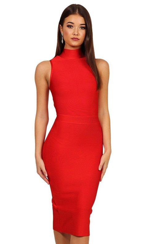 Red Knee Length Dress Tight, Red Turtleneck Dress, Red High Neck Dress, Red Pencil Dress, Pencil Dress Outfit, Red Dress Casual, Turtleneck Dress Sleeveless, Interview Dress, Red Bandage Dress