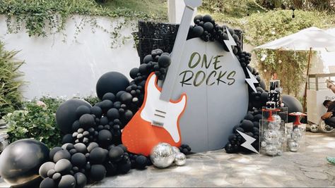 Rock Show Birthday Party, Rock And Roll Theme Photo Booth, One Rocks First Birthday Backdrop, Rockstar Balloon Garland, Rock And Roll Balloons, Rockstar Backdrop, Rock And Roll Balloon Arch, Rock And Roll Theme Party, Rock And Roll Party Decorations