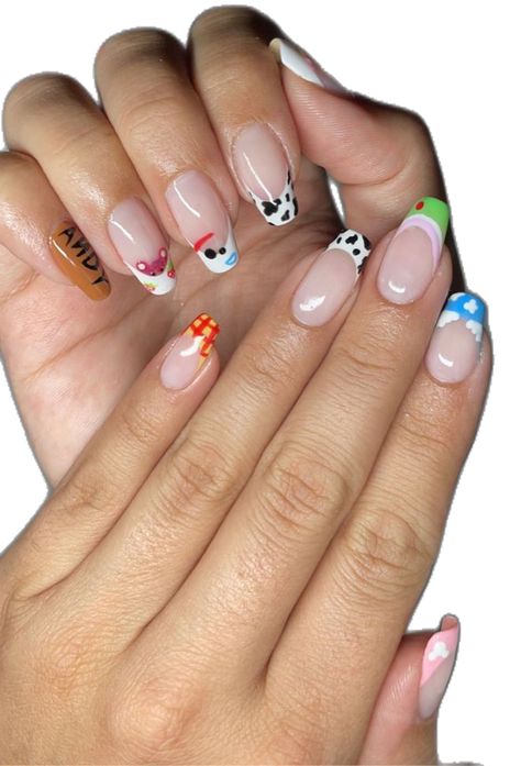 builder gel manicure with toy story & disney designs #gelxnails #gelnails #disneyworld #disneyland #disneynailart #buildergel #buildergelnails #naturalnails #squarenails Disney Gel Nails, Toy Story Nails, Builder Gel Nails, Nail Art Disney, Summery Nails, Builder Gel, Disney Designs, Cute Gel Nails, Disney Nails