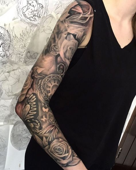 Girly Sleeve Tattoo, Goth Mermaid, Gap Filler Tattoo, Arm Sleeve Tattoo, Sleeve Tattoo Designs, Quarter Sleeve Tattoos, Girl Back Tattoos, Girls With Sleeve Tattoos, Tattoos Mandala