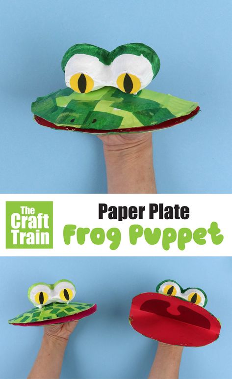 paper plate frog puppet | The Craft Train Puppets For Kids To Make, Diy Puppets, Frog Puppet, Frog Craft, Puppet Craft, Dance Crafts, Train Projects, Puppets For Kids, Puppets Diy