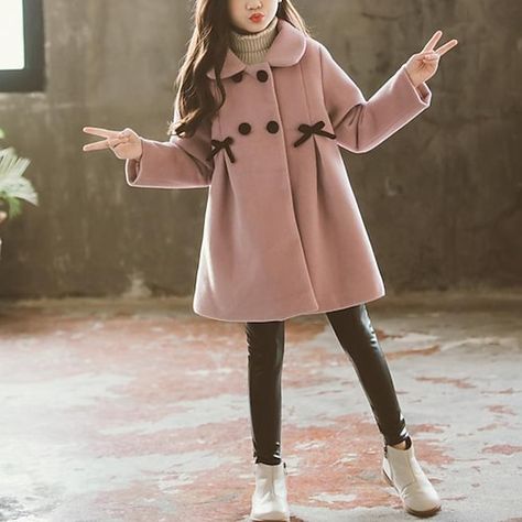 Lapel Dress, Dress Coats, Kids Winter Fashion, Bow Fashion, Fall Winter Fashion, Winter Outerwear, Jackets Jeans, Korean Casual, Kids Outerwear