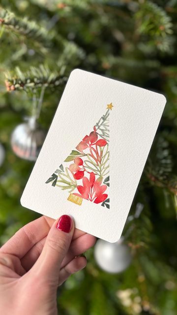 Watercolor Ornament Card, Christmas Painted Cards, Christmas Diy Cards Handmade, Watercolor Holiday Cards Diy, Hand Painted Cards Ideas, Watercolour Cards Ideas, Water Colour Christmas Cards, Easy Christmas Watercolor Cards, Christmas Watercolour Cards