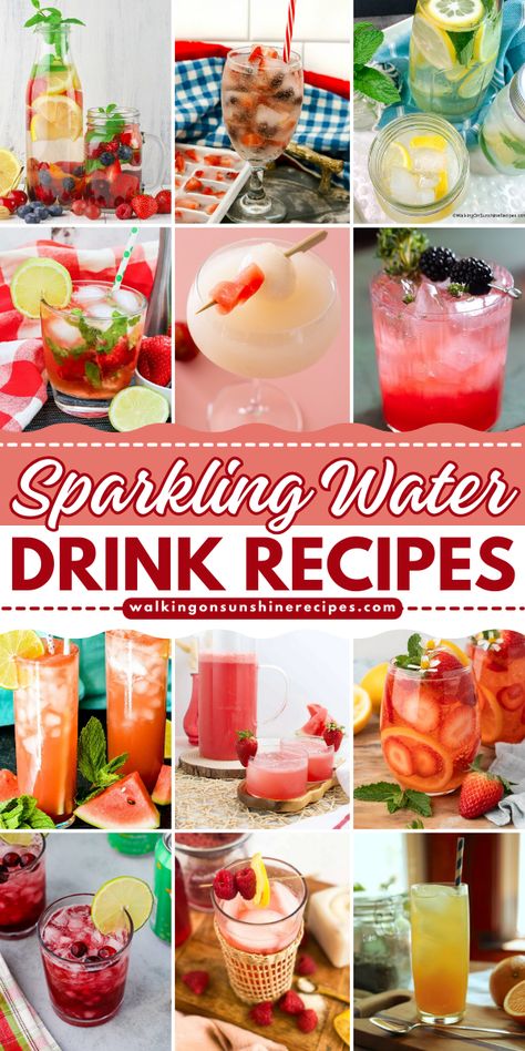 Tired of plain water but want to stay hydrated and healthy? Look no further than this collection of sparkling water drink recipes! Sparkling Water Drinks Non Alcoholic, Waterloo Sparkling Water Cocktail, S Pellegrino Sparkling Water Recipes, Healthy Fizzy Drinks, Sparkling Water Recipes Non Alcoholic, Bubly Water Mocktails, Spindrift Sparkling Water, How To Make Sparkling Water, Ice Sparkling Water Cocktails