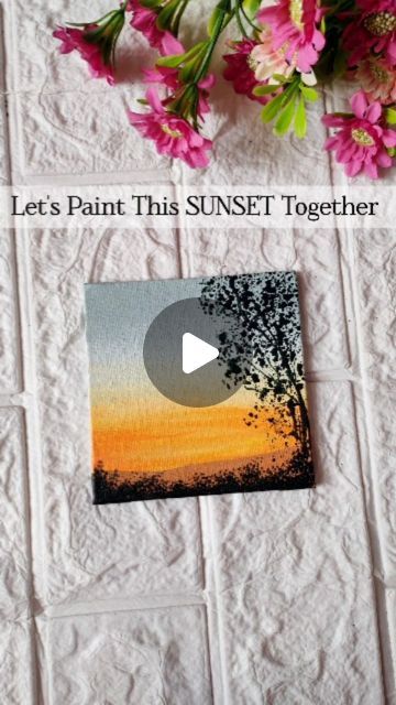 Acrylic Painting Tutorials Videos, Medium Canvas Painting Ideas, Acrylic Painting Tutorials For Beginners, Q Tip Art, Acrylic Painting Tips, Acrylic Painting Tutorials, Painting Tutorials, Sunset Painting, Canvas Board