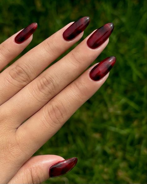 red and black nails Witchy Red Nails, Gothic Red And Black Nails, Dark Red Marble Nails, Wine Red And Black Nails, Black Red Aura Nails, Black And Red Aura Nails, Red And Black Marble Nails, Simple Red And Black Nails, Burgundy And Black Nails