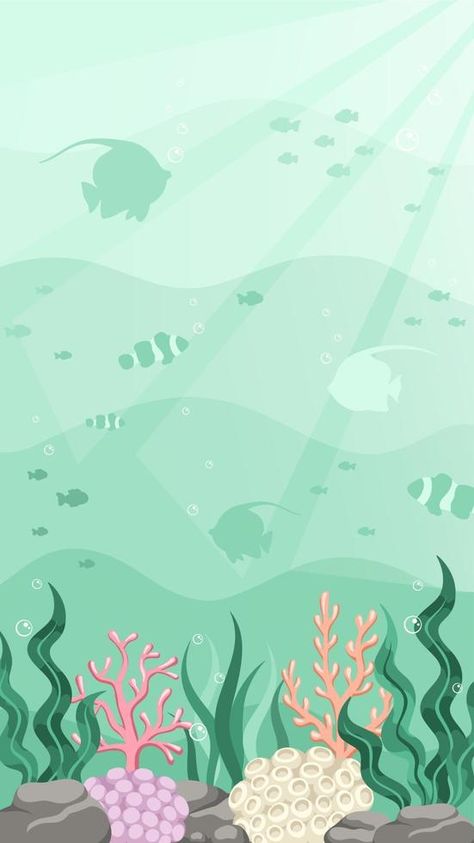 Underwater scene with fishes, coral reef and seaweed. Marine life vector design template. Backgrounds with copy space for text for banners, social media stories Design Template Backgrounds, Underwater Design, Underwater Cartoon, Underwater Wallpaper, Fish Background, Background Laptop, Underwater Scene, Busy Book, Decor Shop