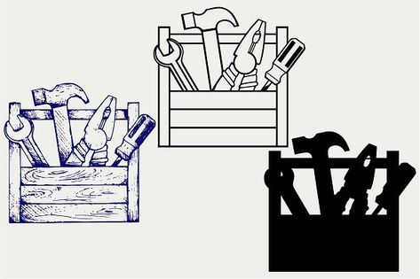 Toolbox with tools SVG DXF by LineworkStock on @creativemarket Toolbox Drawing, Tool Box Drawing, Toolbox With Tools, Tools Images, Doodle Style, Business Illustration, Silhouette Cameo Projects, Creative Sketches, Pencil Illustration