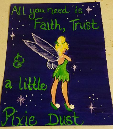 Tinker bell inspired by Disney's Tinker bell. Tinkerbell Canvas Painting, Tinker Bell Painting, Tinkerbell Painting, Draw Show, Cute Canvas Paintings, Parking Spot, Painting Quotes, Cute Canvas, Tinker Bell