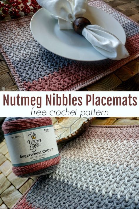 Nutmeg Nibbles Placemats Crochet Fall Placemats Free Pattern, Crochet Dish Mat Free Pattern, Crocheted Placemats Patterns, Crochet Lace Placemats Free Pattern, Knit Placemat Pattern, Tunisian Crochet Placemats Patterns, Crochet Placemats Pattern, Yarn Bee Crochet Patterns, Crochet Runners For Tables