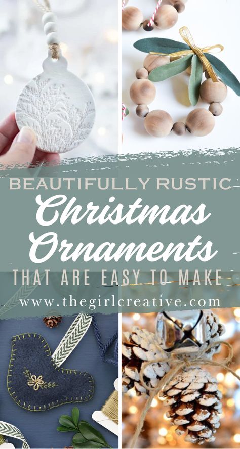 diy christmas ornaments made from felt, wood beads, salt dough and pinecones Diy 1st Christmas Ornaments Couple, Rustic Christmas Ornaments Diy Homemade, Diy Farmhouse Tree Ornaments, Diy Christmas Ornaments Farmhouse, Christian Diy Ornaments, Rustic Christmas Tree Decorations Diy, Farmhouse Christmas Diy Crafts, Family Ornaments Personalized Diy, Homemade Family Ornaments