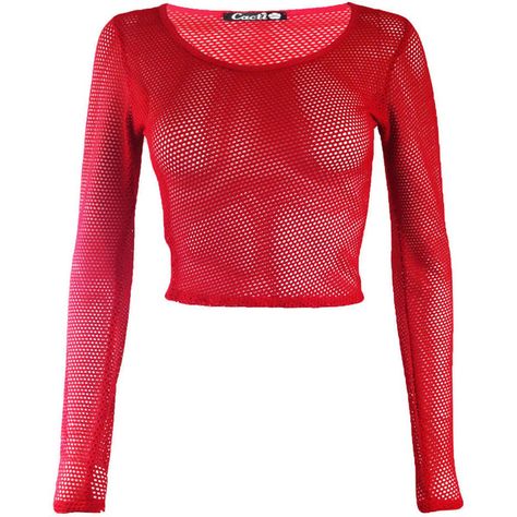 Womens Crop Top Ladies All Mesh Lace Fishnet Long Sleeve Stretch Vest... ❤ liked on Polyvore featuring tops, t-shirts, shirts, crop, t shirts, red long sleeve t shirt, fishnet long sleeve shirt, longsleeve t shirts and long sleeve t shirts Red Mesh Top Outfit, Red Lace Shirt, Red Mesh Top, Red Long Sleeve Crop Top, Fishnet Long Sleeve Top, Mesh Top Outfit, Long Sleeve Lace Shirt, Fishnet Long Sleeve, Red Fishnets