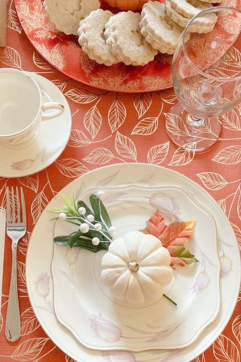 Fall Tea Party Table Decorations, Fall Tea Party Table Settings, Friendsgiving Tea Party, Fall Tea Party Bridal Shower Ideas, Fall Tea Party Decorations, Fall Tea Party Ideas, Fall Tea Party, Tea Party Table Decorations, Bridal Shower Tea Party Theme