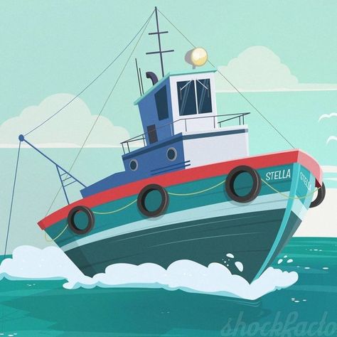 Ship On The Sea Drawing, Ship Illustration Vector, Vessel Illustration, Fishing Boat Illustration, Fishing Boat Drawing, Boats Illustration, Cartoon Boat, Fishing Ship, Sea Cartoon