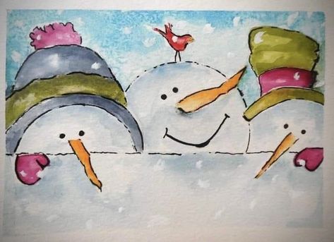 Christmas Cards To Paint In Watercolour, Watercolor Christmas Cards Ideas Simple Diy, Whimsical Watercolor Christmas Cards, Whimsical Christmas Watercolor, Snowmen Paintings, Watercolor Christmas Cards Diy, Watercolor Snowman, Painted Christmas Cards, Watercolour Christmas