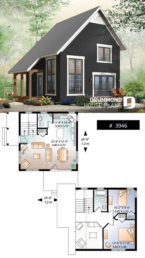 Cabin Design Plans, Bedroom Transitional Style, Tiny Cabin Design, Tiny Cabin Plans, Education Pictures, Design Casa Piccola, Cottage Design Plans, Pelan Rumah, Escalier Design