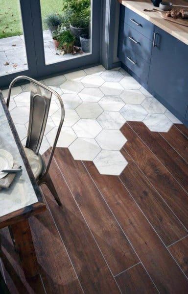 Top 70 Best Tile To Wood Floor Transition Ideas - Flooring Designs Wood Floor Kitchen, Wood Tile Floors, Dark Wood Floors, Into The Wood, Unique Flooring, Room Tiles, Kitchen Floor Tile, Into The Woods, Wood Laminate