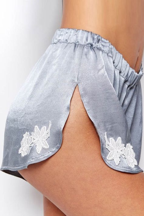 For Love & Lemons Le Fleur satin shorts in slate/white