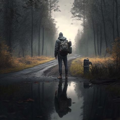 the photographer stands with a camera on the road, forest, fog :: RTX,HDR,Photo realism Road Man Aesthetic, Cave Photoshoot, Les Revenants, Road Drawing, Photo Realism, Jungle Photography, Happy Man, Hdr Photos, Adventure Photos