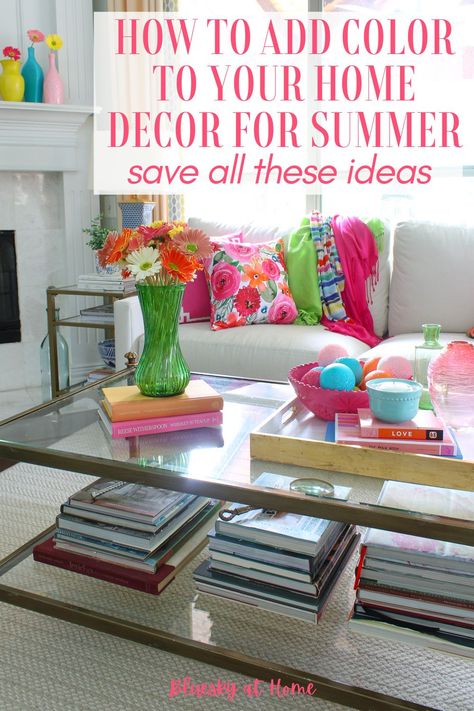 Summer is my favorite season for injecting happy hues into my home decor! If you're craving a colorful update too, check out the creative ideas I'm sharing.  Get ready for a sun-kissed space - just click to read and pin! Discover creative, budget-friendly ideas to instantly uplift any room. Summer Living Room, Old Bookcase, Home Decor Colors, Perfect Paint Color, Sofa Colors, Pink Pillows, Baby Shower Winter, Summer Home Decor, Summer Color