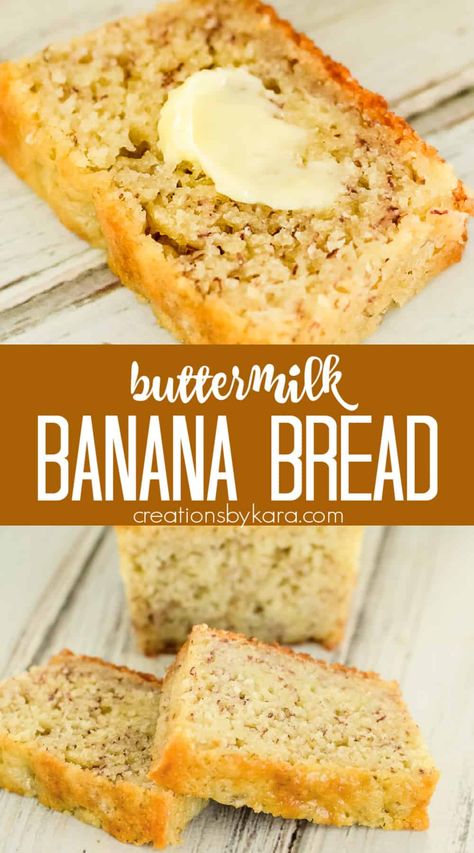 Recipe for buttery, super moist Banana Bread made with buttermilk. It is soft, buttery, sweet, and has a very slight tang. The best banana bread recipe! #bananabread #buttermilkbananabread #moistbananabread #easybananabread -Creations by Kara Creations By Kara, Betty Crocker Banana Bread, Super Moist Banana Bread Recipe, Easy Beef Recipes, Buttermilk Banana Bread, The Best Banana Bread Recipe, Super Moist Banana Bread, Best Banana Bread Recipe, Nut Bread Recipe