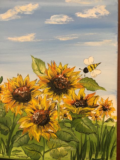 Sunflower Painting Landscape, Sunflower Garden Drawing, Sunflower Fields Painting, Field Of Sunflowers Drawing, Sunflower Garden Painting, Sunflower Field Illustration, Watercolor Sunflower Field, Field Of Sunflowers Painting, Sunflower Painting Aesthetic