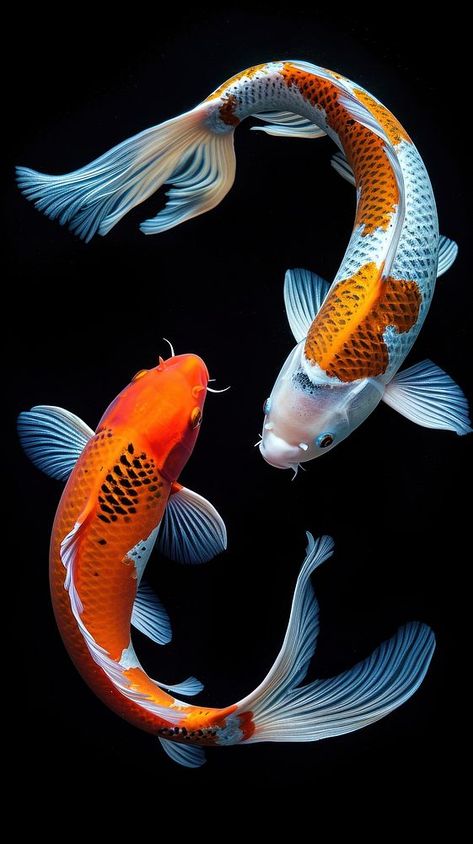 Koi fish swimming animal black background. | premium image by rawpixel.com / Miiruuku Koi Carp Art, Koi Carp Painting, Koi Fish Pictures, Koi Background, Fish Reference Photo, Koi Fish Background, Koi Fish Photo, Wallpaper Koi Fish, Carp Illustration