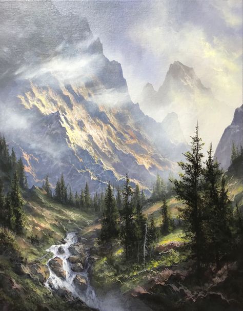 Mountain Painting Acrylic, Landscape Painting Tutorial, River Painting, Lake Painting, Scenery Paintings, Canvas For Beginners, Landscape Paintings Acrylic, Landscape Art Painting, Nature Art Painting