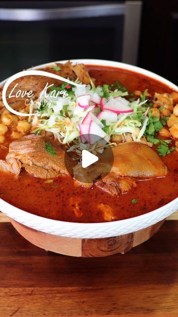 Karina Valladares on Instagram: "Pozole Rojo de Puerco ( Pork Red Pozole ) One of my favorite things to make this time of year is Pozole. Today let me share with you an easy to follow recipe of Pozole Rojo de Cerdo 😋 I hope you enjoy this recipe. Please comment down below what recipe you will like to see next. Also, check out our YouTube Channel for the full video and for more delicious recipes. Link in Bio. POZOLE ROJO INGREDIENTS: ► 7 lbs pork meat (shoulder, ribs and feet) ► 2 whole garlic heads ► 1 white onion ► 5 bay leaves ► Salt to taste ► 110 oz White Hominy (Maíz Blanco) ► Piece of ginger ► 1 tbsp of oregano For the Salsa: ► 4 chile ancho ► 25 chile guajillo pods ► 1 cup of water (from where we boiled the chiles) ► 1/2 white onion ► 8 garlic cloves ► 2 bay leaves ► 1 tsp of oreg How To Make Pozole Rojo Pork, Green Pozole Recipe Pork, Red Pozole Recipe Pork, Mexican Pozole Recipe Pork, Posole Recipe Pork, Crockpot Pozole, How To Make Posole, Posole Rojo Recipe, Red Pozole Recipe