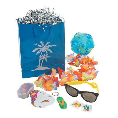 Luau+Swag+Bags+-+OrientalTrading.com Luau Party Supplies, Backyard Getaway, Swag Bags, Island Party, Luau Theme Party, Moana Party, Luau Theme, Beach Hawaii, Swag Bag