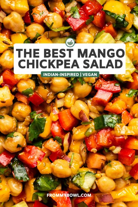 Chickpea Salad Indian, Chickpea Mango Salad, Indian Mango Salad, Mango Chickpea Salad, Savory Mango Recipes, Indian Inspired Salad, Indian Chickpea Salad, Indian Chickpea Recipes, Mango Dishes