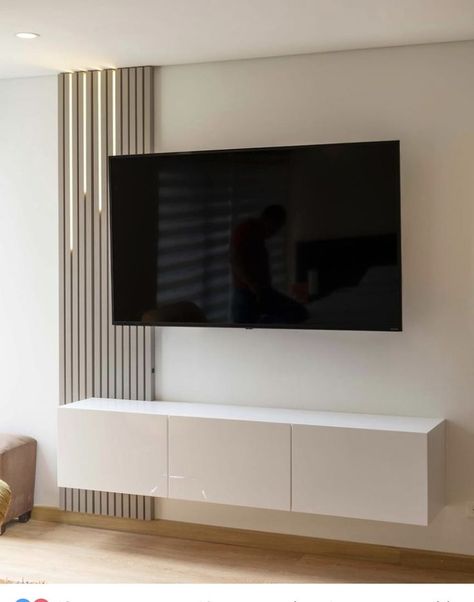 Sleek Entertainment Center, Modern Wall Units Living Room, Tv On The Wall Ideas Living Room, Living Room Ideas Tv Wall, Wall Tv Ideas Living Rooms, Tv Wall Decor Modern, Living Room Designs Tv Wall, Tv Panelling, Tv Console Ideas