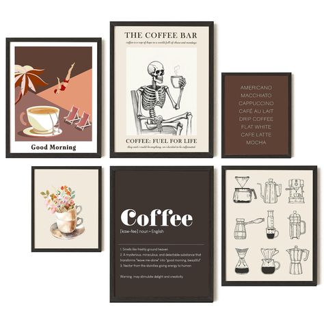 Coffee Bar Wall Decor, Modern Coffee Bar, Coffee Bar Wall, Vintage Coffee Poster, Coffee Bar Cart, Bar Decorations, Bar Cart Accessories, White Cafe, Bar Accessories Decor