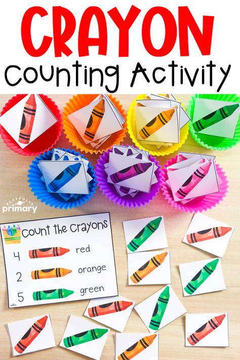 Back To School Math Activities For Toddlers, Preschool School Theme Activities, Crayon Counting Activity, The Crayons Book Of Numbers Activities, First Day Of School Math Activities Kindergarten, First Day Of School Activity Preschool, Back To School Literacy Activities Preschool, Crayons Activities For Preschool, Preschool Crayon Activities