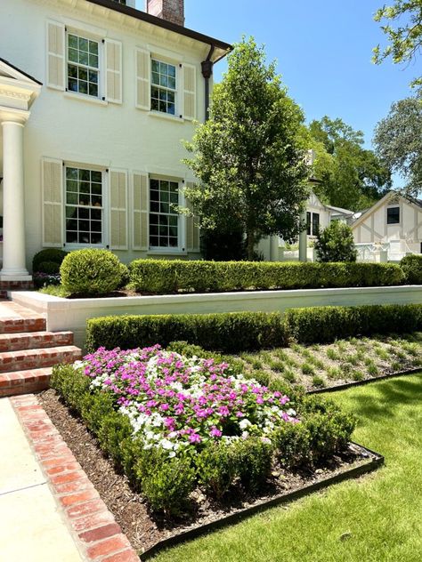 Beyond The Curb, Tori Rubinson, Sherwin Williams Snowbound, Potted Boxwood, Formal Garden Design, Exterior Renovation, Formal Garden, Deck With Pergola, Garden Pathway