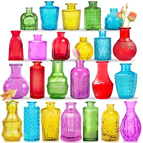 PRICES MAY VARY. Different Retro Designs: The set contains 24 small bud vases in bulk with different sizes, shapes and styles. The surface of mini vases bud vases in bulk are all embossed, exquisite, beautiful, unique and textured, and sparkles under the light. Note: Actual colors may vary slightly due to different monitors and lighting. Thick and Sturdy: Our glass vases bulk is made of thick and sturdy glass, strong and not easily broken. Each small glass vases floreros has a thickened base for Simple Party Centerpieces, Neon Party Centerpieces, Fiesta Party Centerpieces, Industrial Wedding Centerpieces, Small Flower Vases, Vases For Centerpieces, Colorful Centerpieces, Cheap Vases, Glass Bud Vases