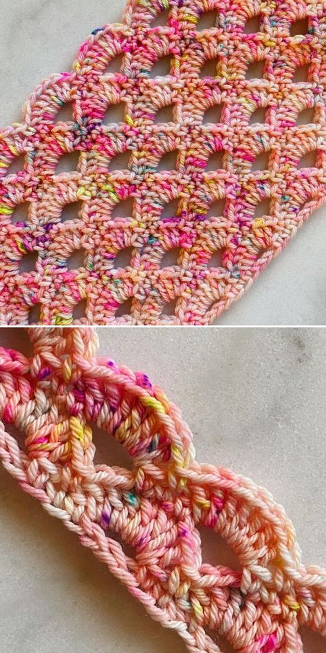 Free Easy Crochet Afghan Patterns For Beginners, Arcade Stitch Crochet Pattern, Itkenken1 Free Crochet Patterns, Crochet Onto Fabric, X Crochet Stitch, How To Crochet With Two Strands Of Yarn, Crochet Decorative Stitches, Crochet Stitches For Variegated Yarn, Double Sided Crochet Blanket