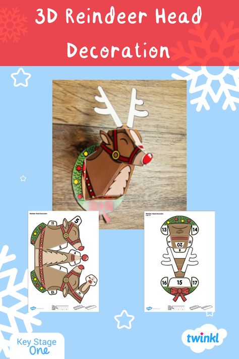 3d Reindeer Template, Classroom Christmas Decor, Reindeer Template, Printable Christmas Templates, Paper Reindeer, Reindeer Crafts, Christmas Papercrafts, 3d Reindeer, Christmas Papercraft