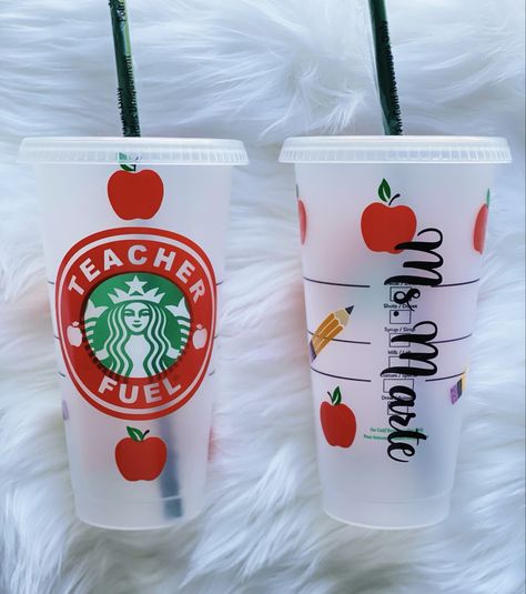 Starbucks Cups For Teachers, Starbucks Teacher Cup, Starbucks Cup Gift, Starbucks Cup Art, Cups Ideas, Cricut Explore Air Projects, Personalized School Supplies, Vinyl Decal Diy, Appreciation Gifts Diy