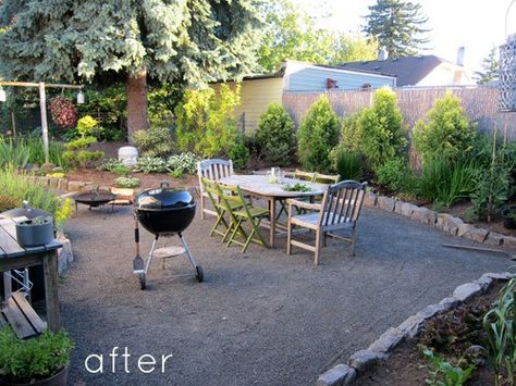 Backyard {pea gravel} inspiration Crushed Rock Patio, Crushed Stone Patio, Border Trees, Pebble Patio, Rock Patio, Gravel Backyard, Crushed Gravel, Crushed Granite, Pea Gravel Patio