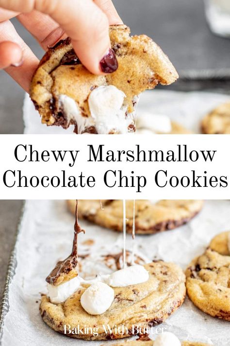 Chocolate Chip And Marshmallow Cookies, Marshmallow Chocolate Chip Cookies, Recipes Using Marshmallows, Cookies With Marshmallows, Marshmallow Cookie Recipes, Raspberry White Chocolate Cookies, Chocolate Chip Marshmallow Cookies, Traditional Cookies, Simple Chocolate Chip Cookie Recipe