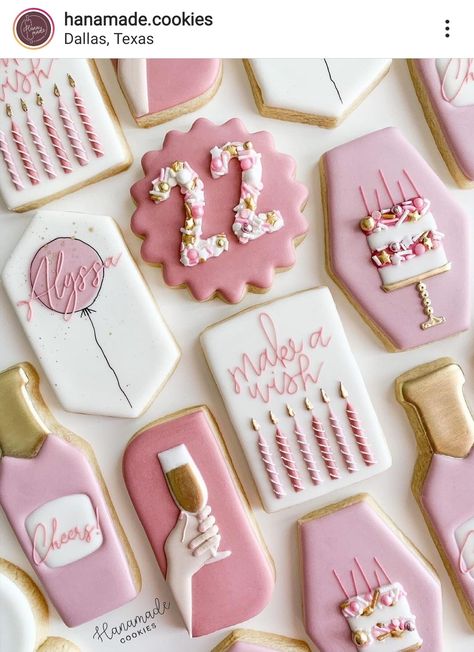 Baking Themed Cookies, Balloon Royal Icing Cookies, 13 Going On 30 Cookies, 21st Birthday Cookies Decorated, 25th Birthday Cookies, 40th Birthday Cookies Women, 21st Cookies, Pink Birthday Cookies, 18th Birthday Cookies