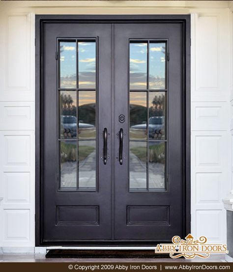 Iron Front Door, Antique Light Fixtures, Double Front Doors, Double Entry Doors, Wrought Iron Doors, Exterior Front Doors, Door Trims, Antique Lighting, Scroll Design