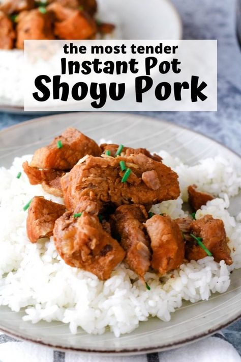 Shoyu pork in the Instant Pot is the perfect sweet, salty, umami flavor around. Chunks of pork pressure cooked to just the right tenderness. Great, easy weeknight meal. Instant Pot Pork Chunks, Chashu Pork Recipe Instant Pot, Shoyu Pork Recipe Hawaii, Shoyu Pork Recipe, Instant Pot Pork Recipes, Shoyu Pork, Chashu Pork Recipe, Instant Pot Japanese, Pork Instant Pot