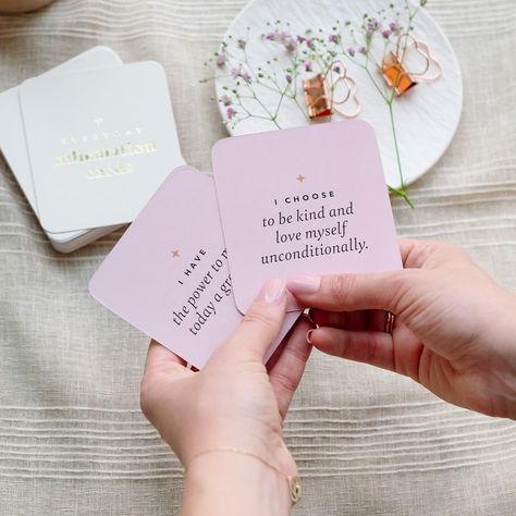 Everyday Affirmation Cards: Self Love Affirmations #AffirmationCards #PositiveVibes #SelfLove #DailyAffirmations Life Areas, Mindfulness Cards, Gold Foil Text, Wealth Abundance, Positive Affirmation Cards, Self Love Affirmations, Encouragement Cards, Love Affirmations, Affirmation Cards