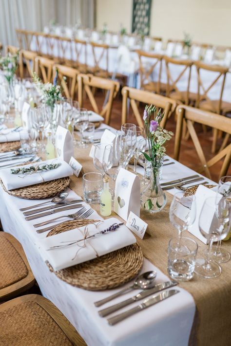 60 Wedding Table Decor Ideas To WOW Guests Rattan Table Runner, Hessian Table Runner Wedding, Hessian Table Decor, Rattan Wedding Decor, Hessian Wedding Ideas, Nikkah Table, Formal Decorations, Wedding Table Runner Ideas, Wedding Table Decor Ideas